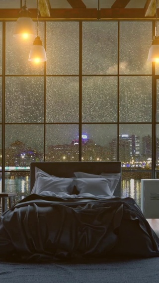城市夜晚玻璃雨滴