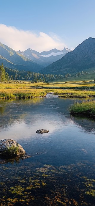 清澈高山溪流