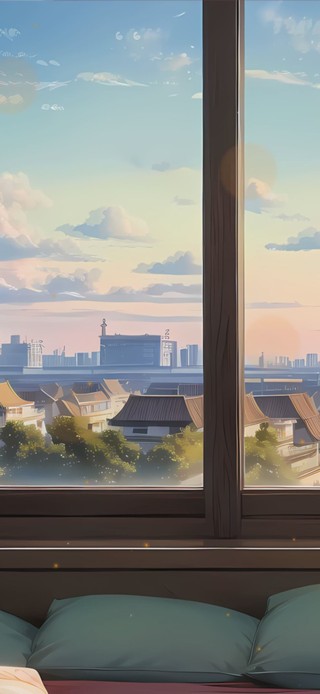夕阳窗外景色