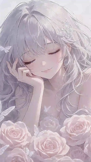 柔和风唯美花中少女
