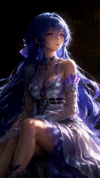 剧院微光蓝发梦幻美少女