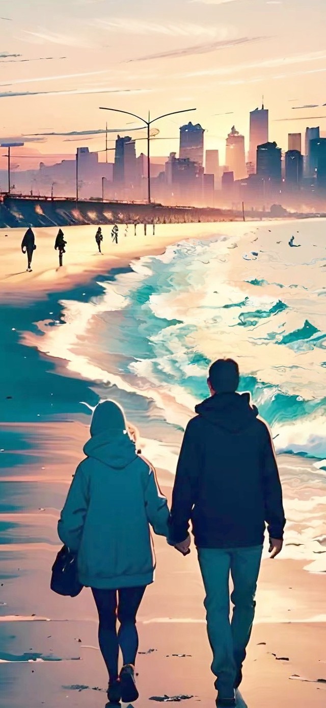 海边散步的人们