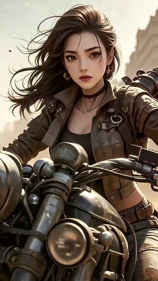 骑行的皮衣美女