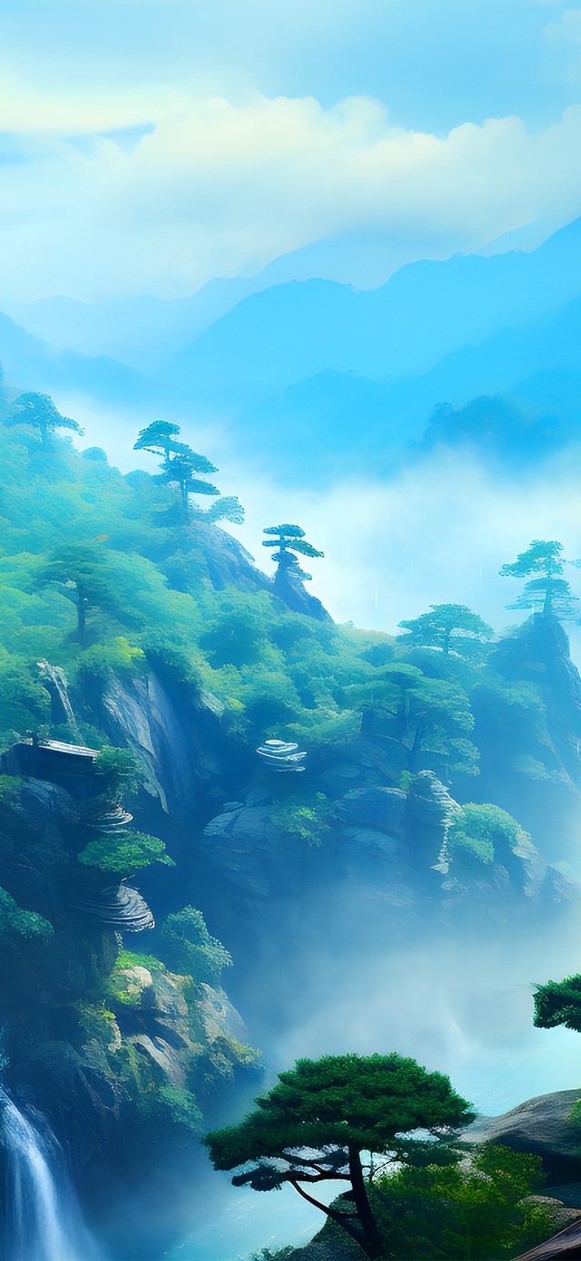 云雾雨中森林