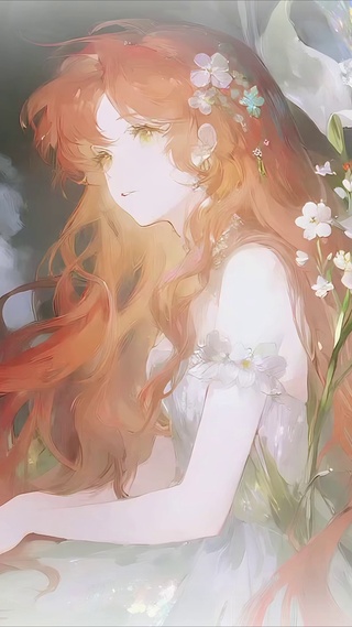 雾白梦幻百合花少女