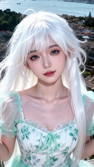 白发清新美少女海滨俯瞰