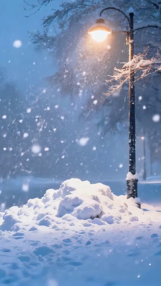 冬夜雪景路灯