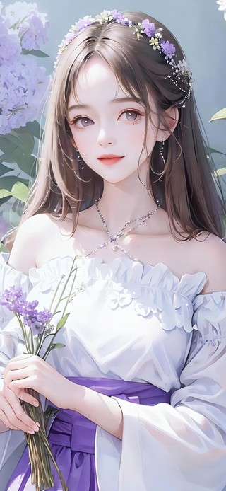 紫色绣球花少女