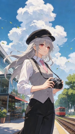 银长发报童帽少女