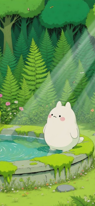 森林水池边的治愈团子