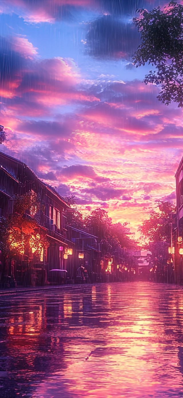 浪漫紫色月夜古镇