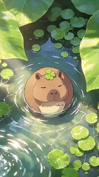 森林流水边卡皮巴拉