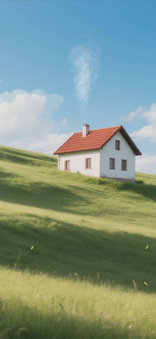 蓝天白云树木房屋