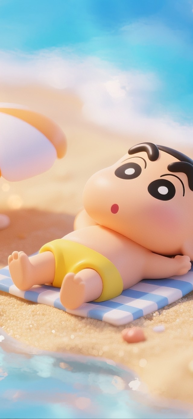 夏威夷海滩日光浴的小新