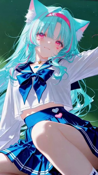 教室蓝发猫耳JK少女
