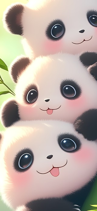 竹子上三只熊猫