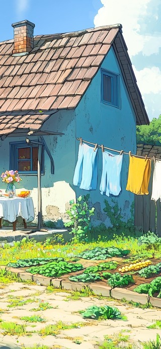 晾晒衣服的小院