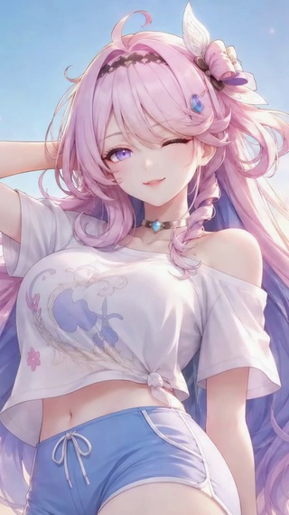 海边粉发眨眼美少女