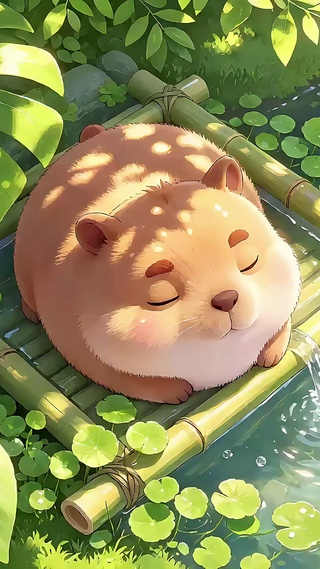 绿荫下安逸的卡皮巴拉