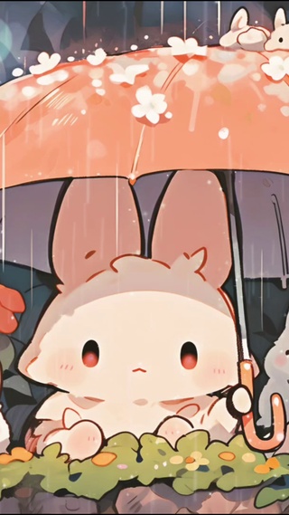 雨中撑伞小兔兔