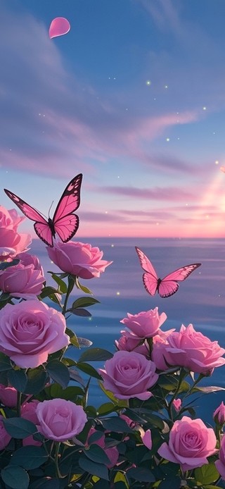 浪漫海边夕阳玫瑰