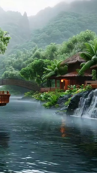 护眼绿景树木河流