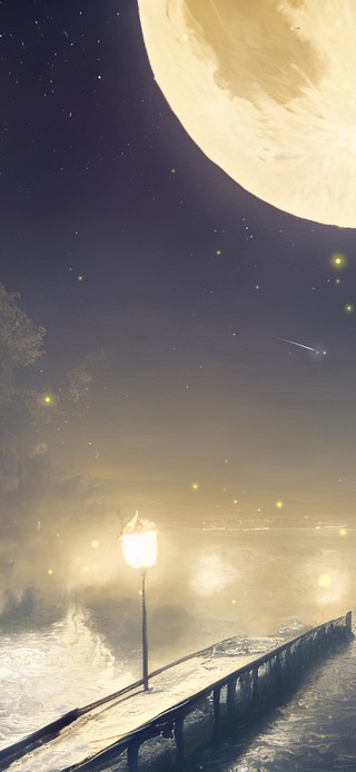 夜晚湖畔小路