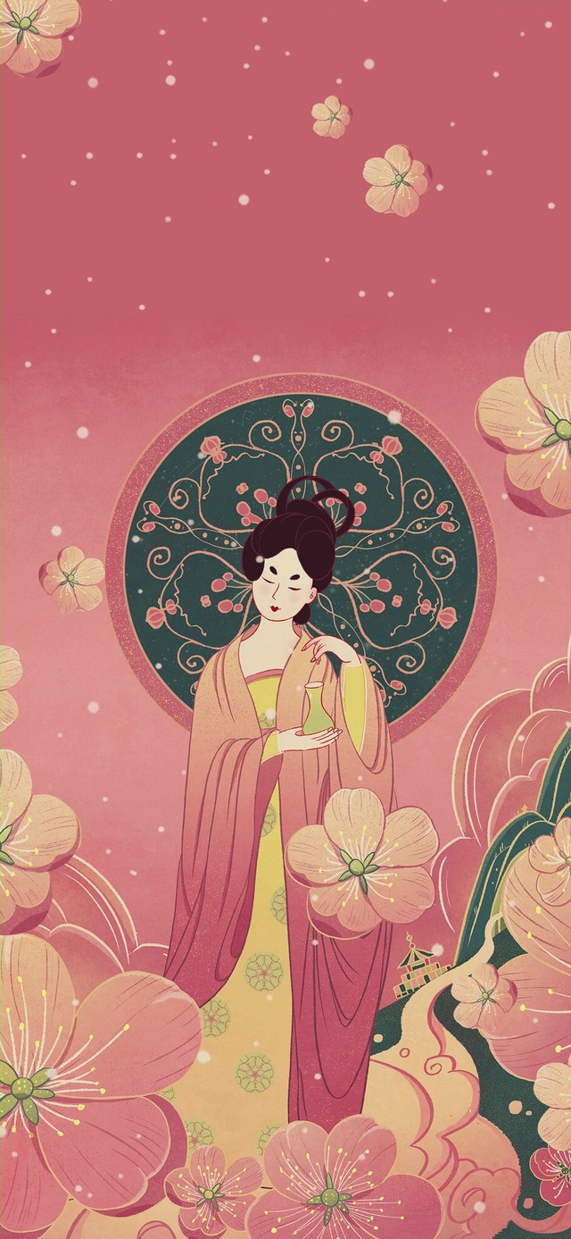 国风古典美人簪花图