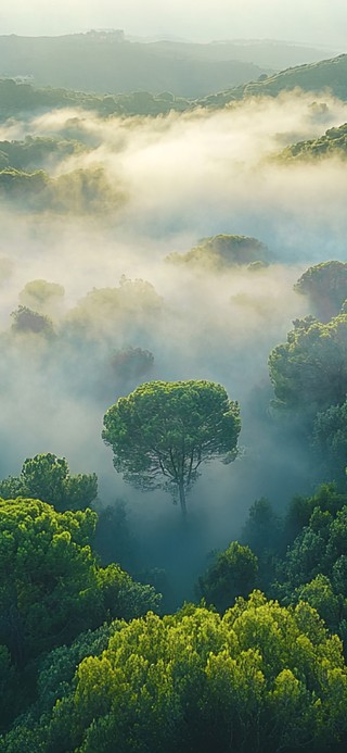 俯瞰茂密云雾森林