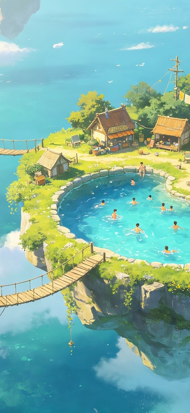 空中小岛上游泳