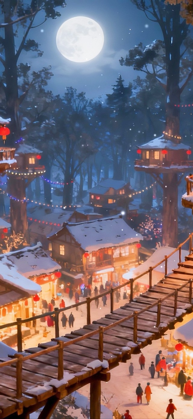 春节期间的树屋村庄