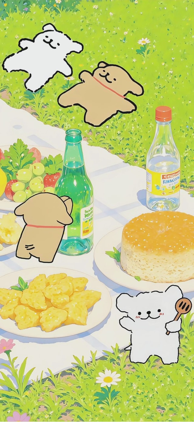 线条小狗的快乐野餐