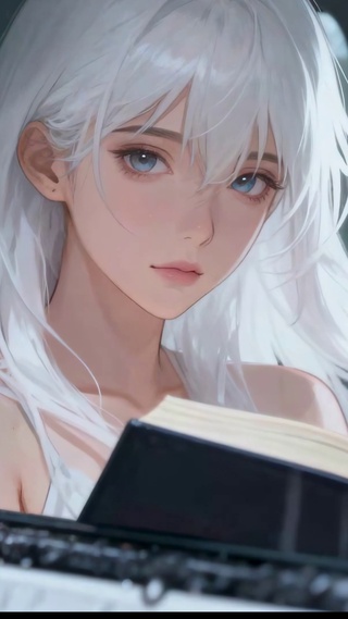 雨天车内看书白发治愈系少女