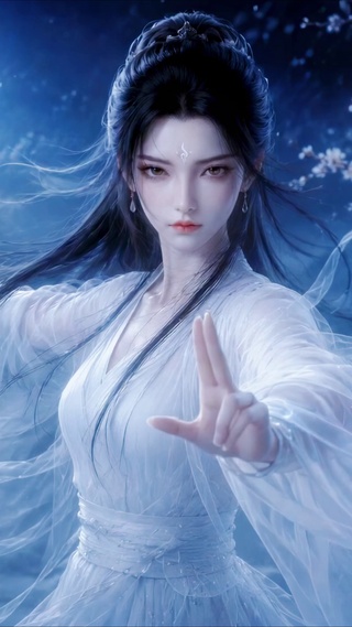 月下古风白衣持剑美女