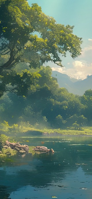 绿色护眼高山湖泊