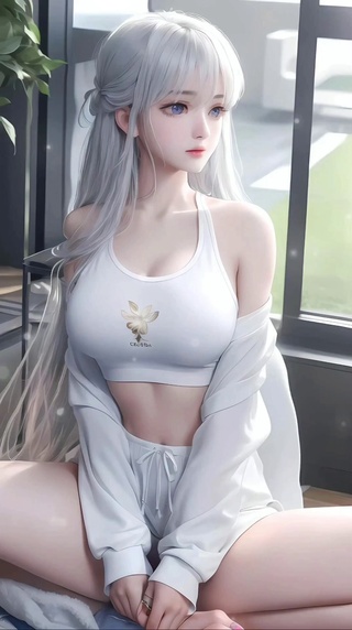 ai白色长发清纯女神