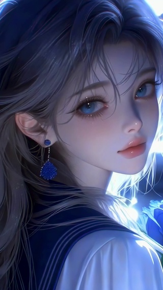 月光海面的蓝玫瑰少女