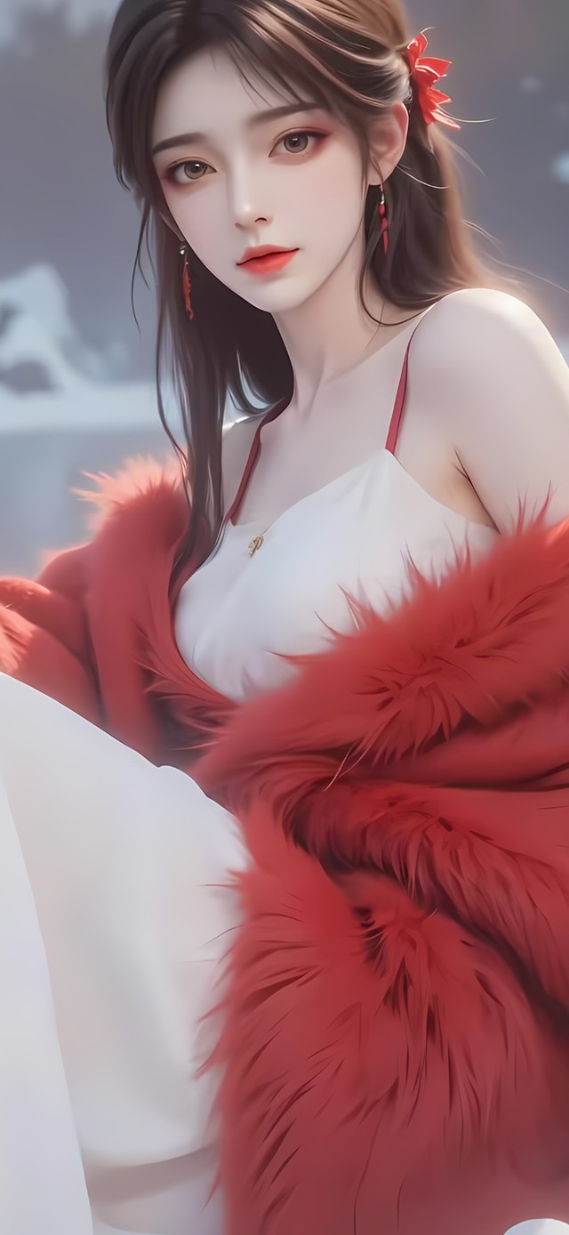 雪景湖边女神