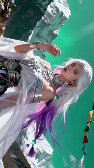 雪山下的银发古风美女