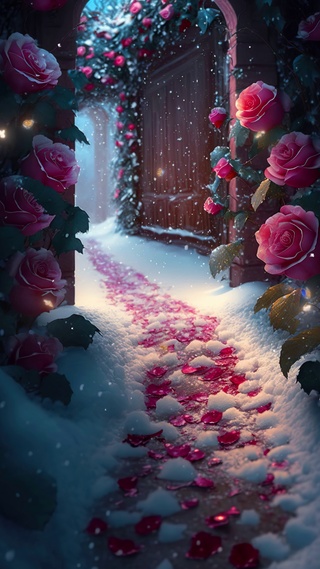 雪中玫瑰园