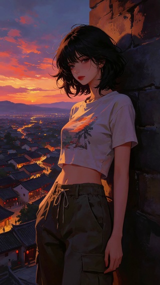 天台晚霞女孩