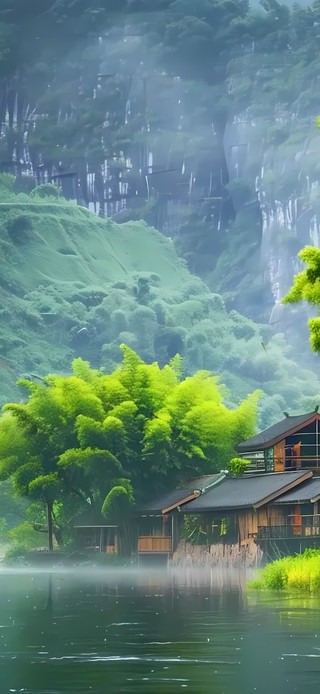 4k湖边竹林人家