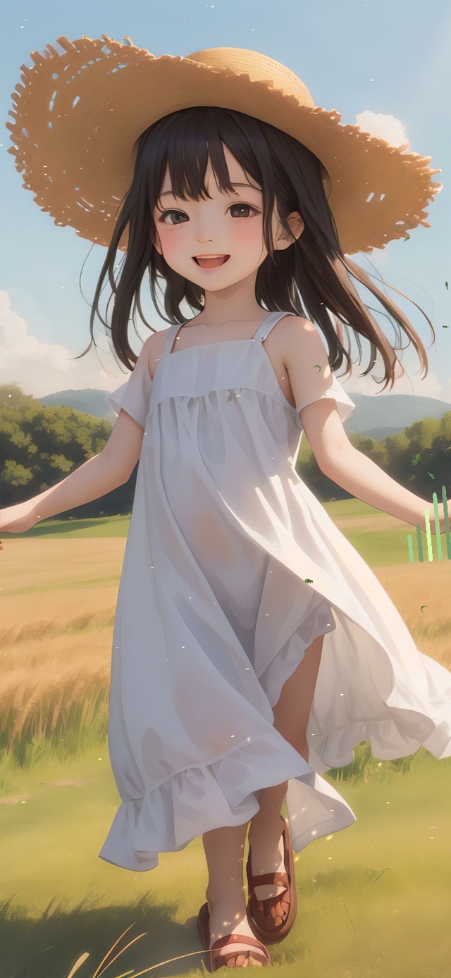 麦田草帽小女孩