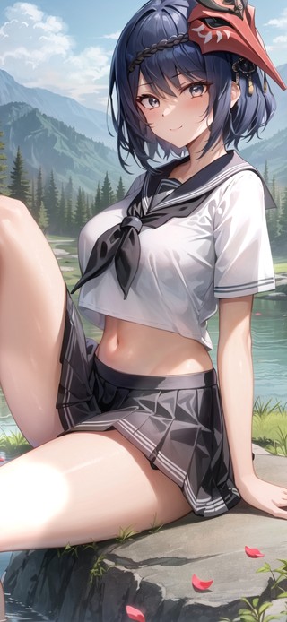 溪水边的美少女