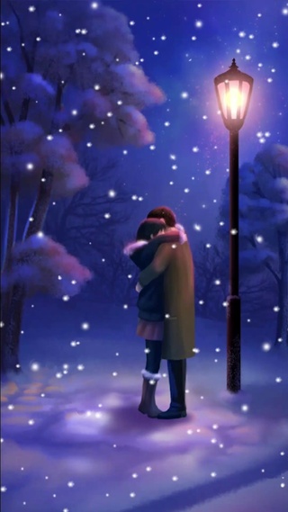雪夜路灯下