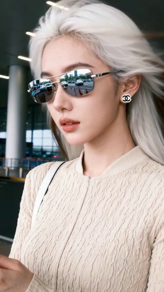 银发酷飒机场美女