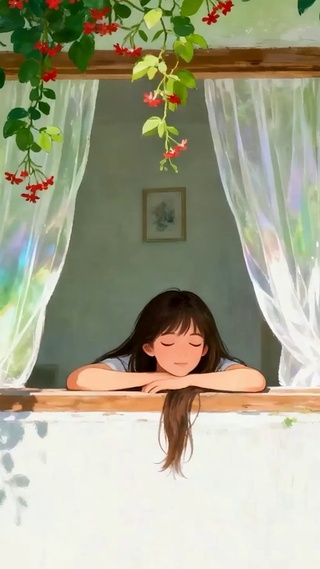 欣赏窗外风景女孩