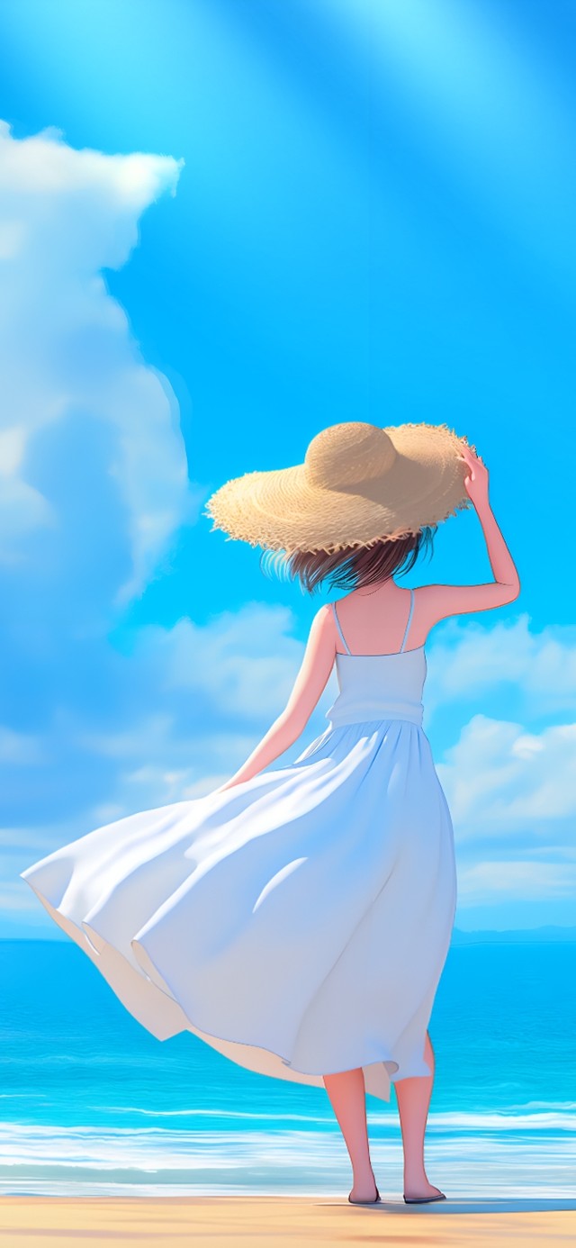 夏日海边度假少女壁纸