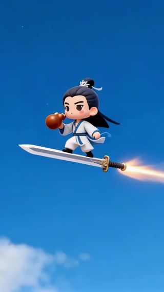 Q版仙侠修仙蓝天下御剑飞行逍遥