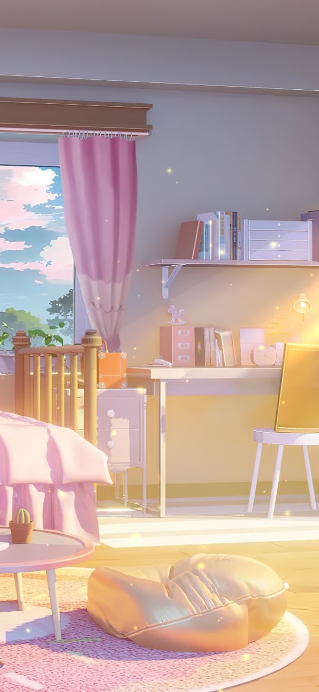 少女粉色阳光卧室